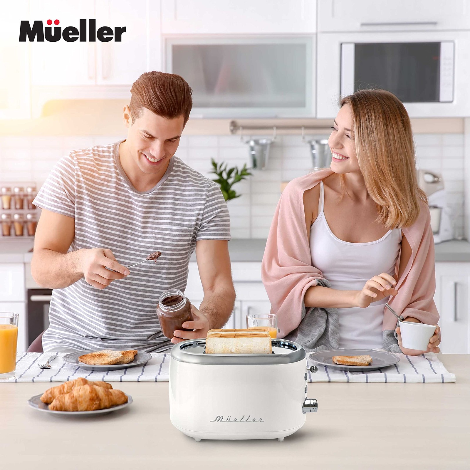 MUELLER HOME Retro Toaster 2 Slice, 7 Browning Levels, 3 2 White