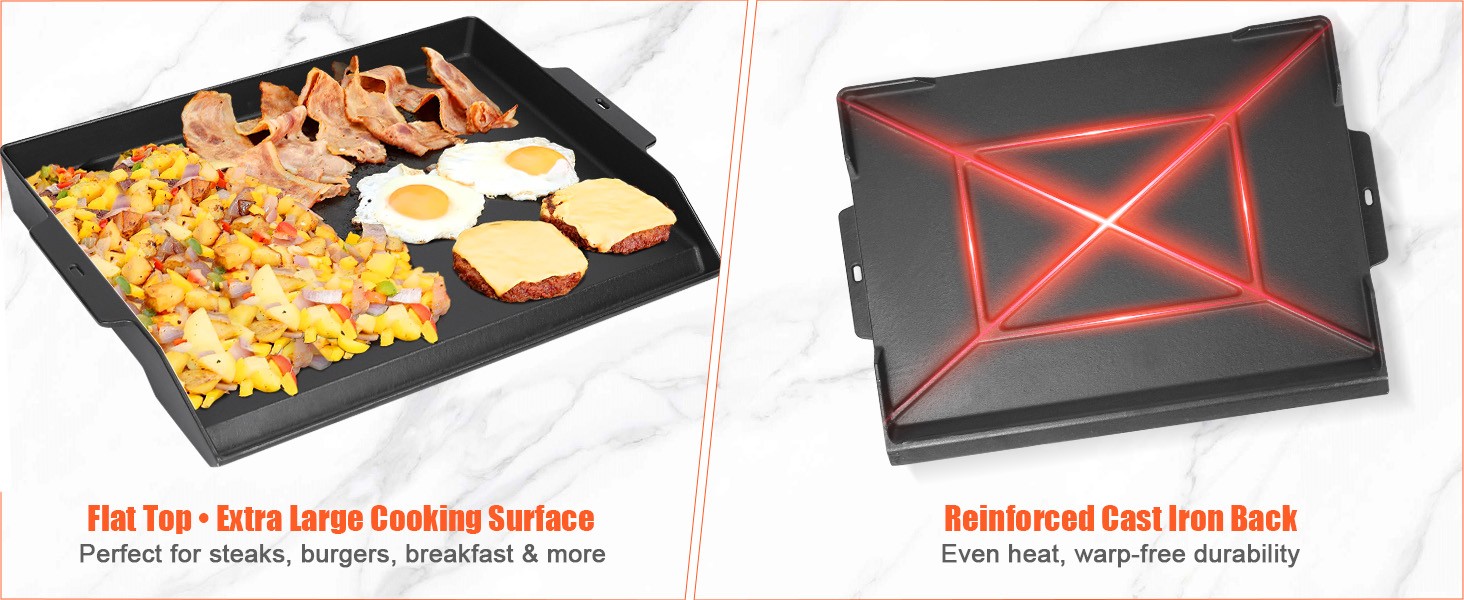 Updated Cast Iron Griddle for Gas Grill, 23″ x 16″ Large Matte Porcelain Enamel