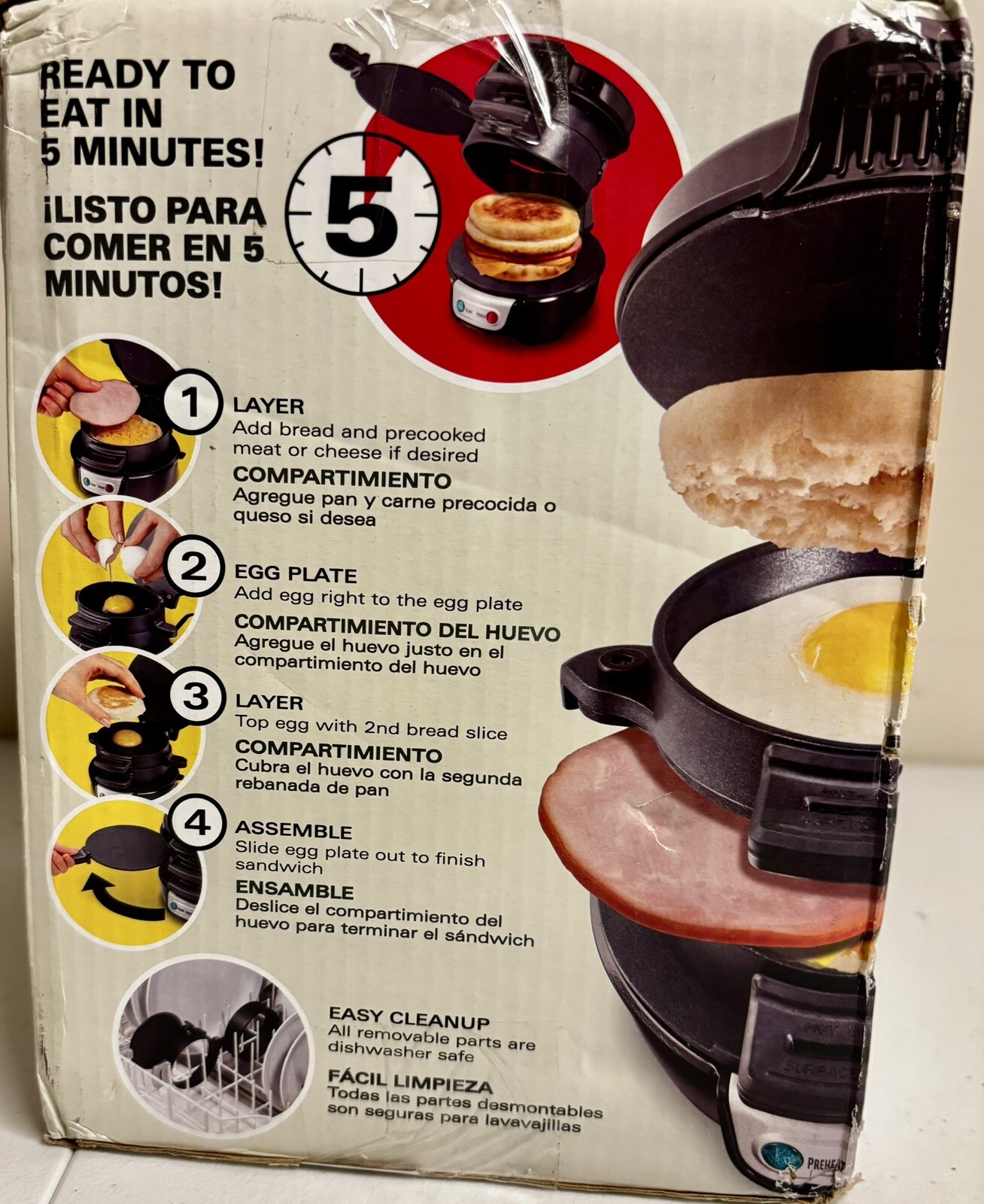Hamilton Beach Quick & Easy Breakfast Sandwich Maker Black Open box