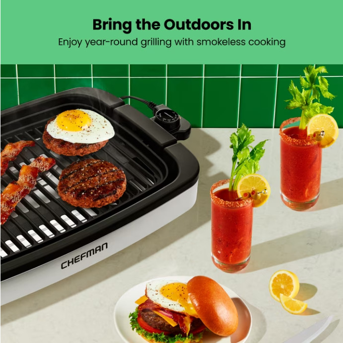 Chefman 6 Serving Electric Indoor Grill, w/ Temperature Control, Smokeless