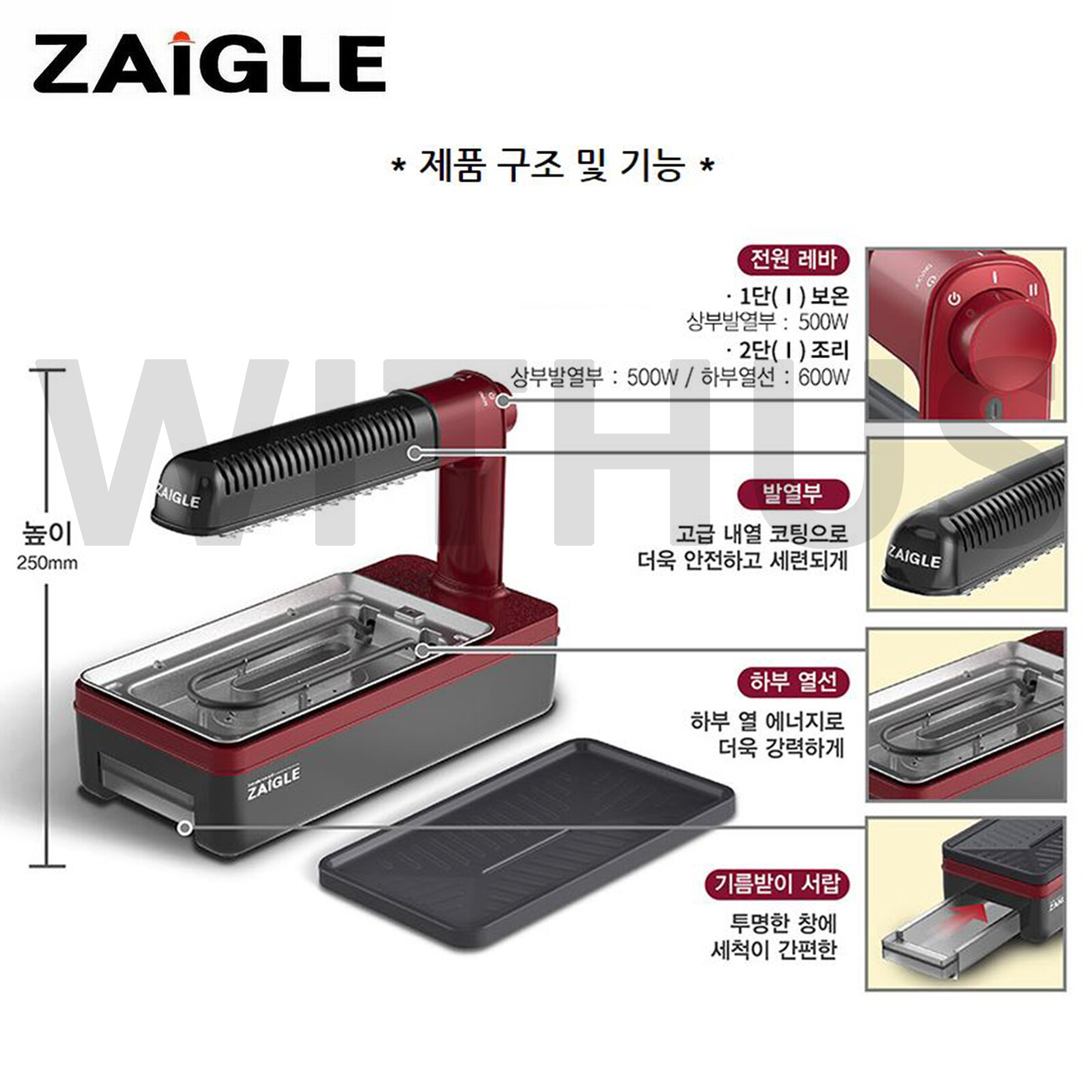 ZAIGLE Party Infrared Electric Grill Smokeless Grill BBQ Party 220V – Black/Red