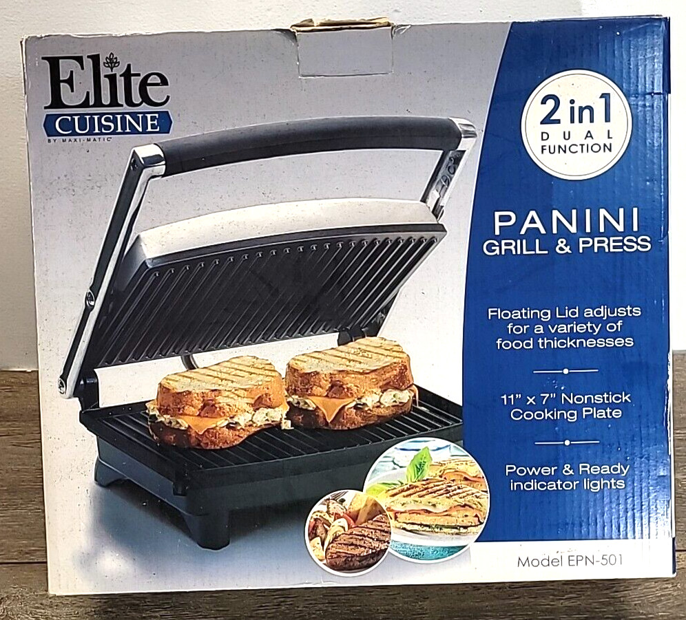 Elite Cuisine 2 In 1 Panini Grill & Press Dual Function Grill Model EPN-501