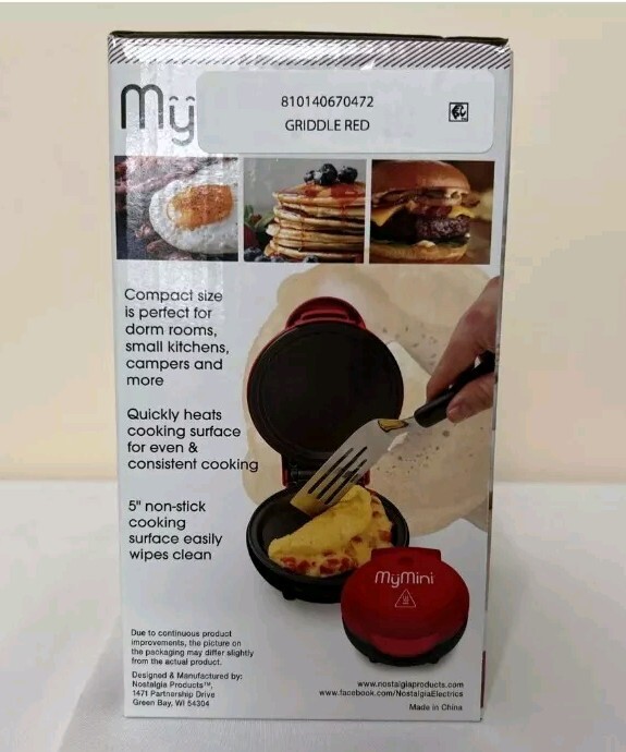 MyMini Personal Electric 5″ Griddle Plate 550 Watts Non-Stick #NIB Red In Color