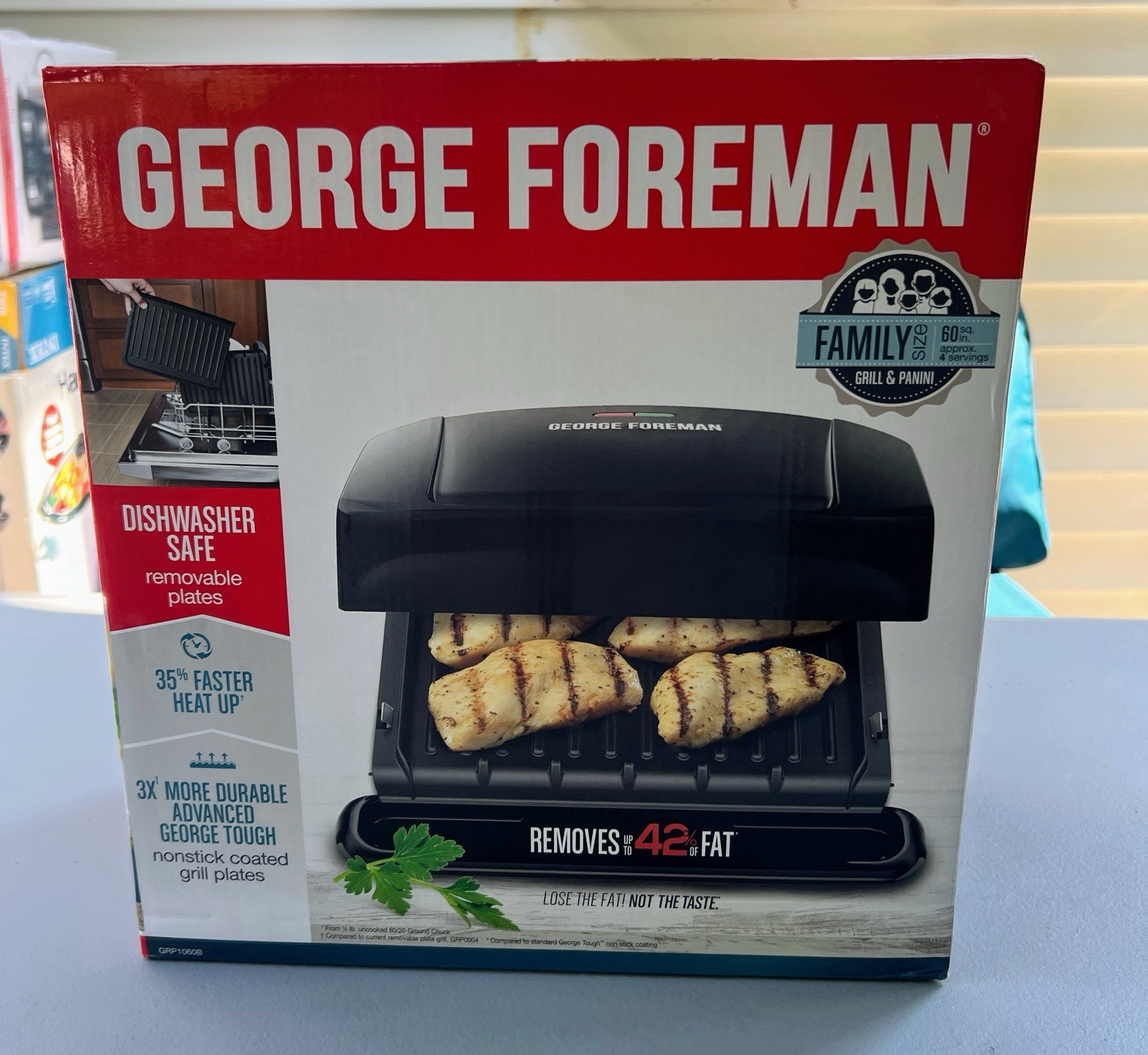 George Foreman 4-Serving Removable Plate Grill and Panini Press, Black, GRP1060B