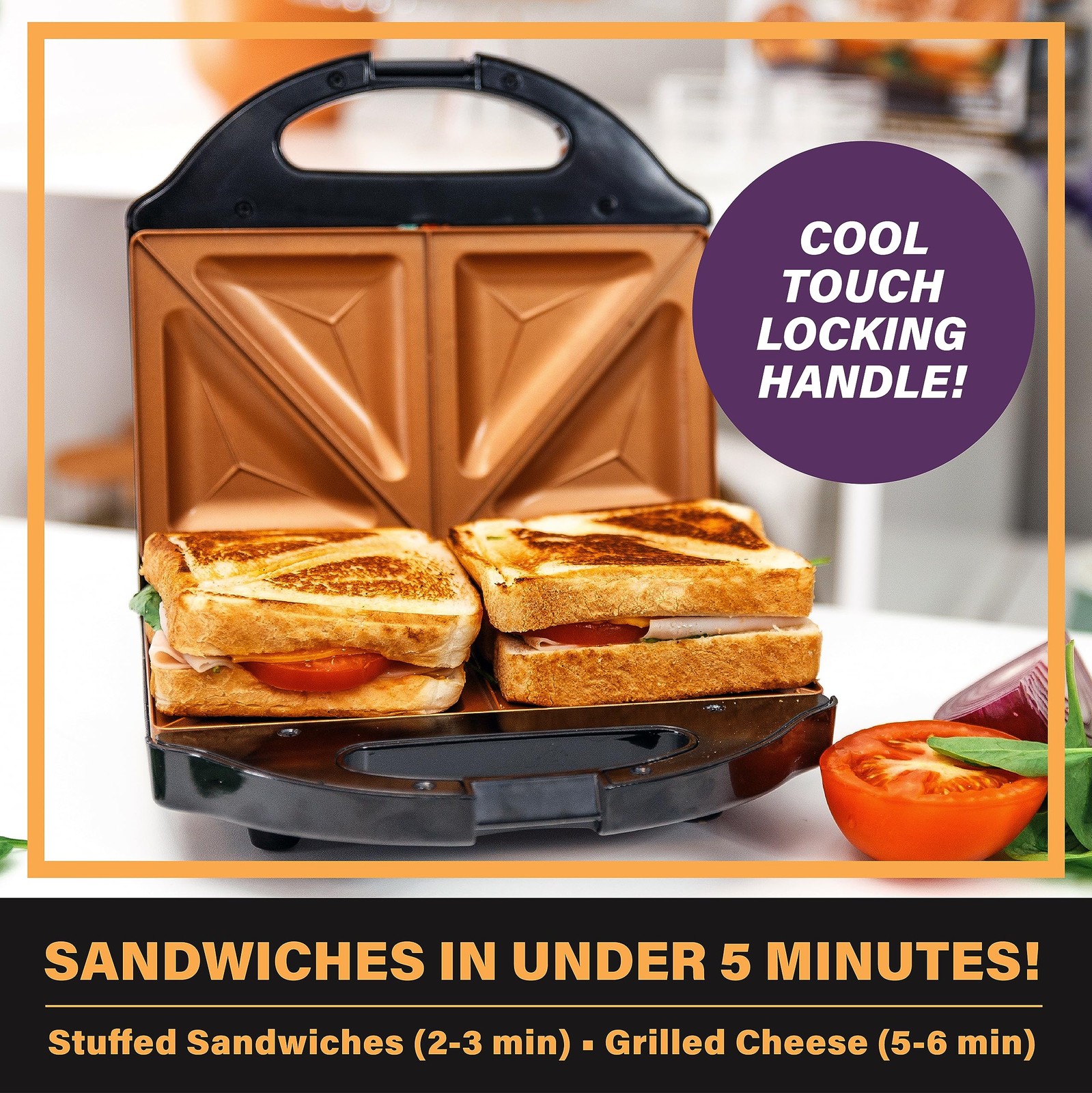 Gotham Steel Nonstick Panini Press Sandwich Maker, 2In1 Breakfast Sandwich Maker