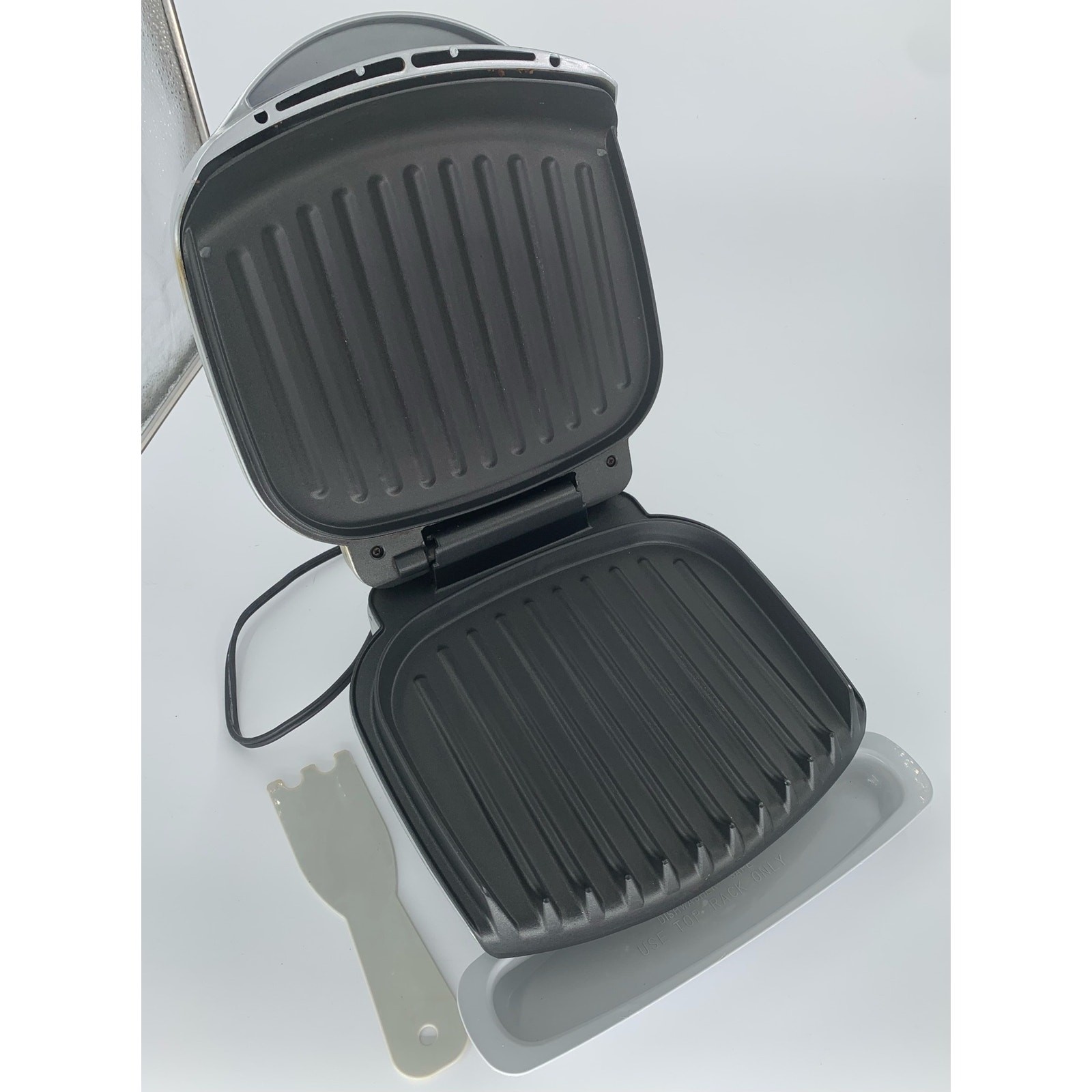 George Forman Grill Lean Mean Machine Drip Tray Scrapper Silver Gray Electric