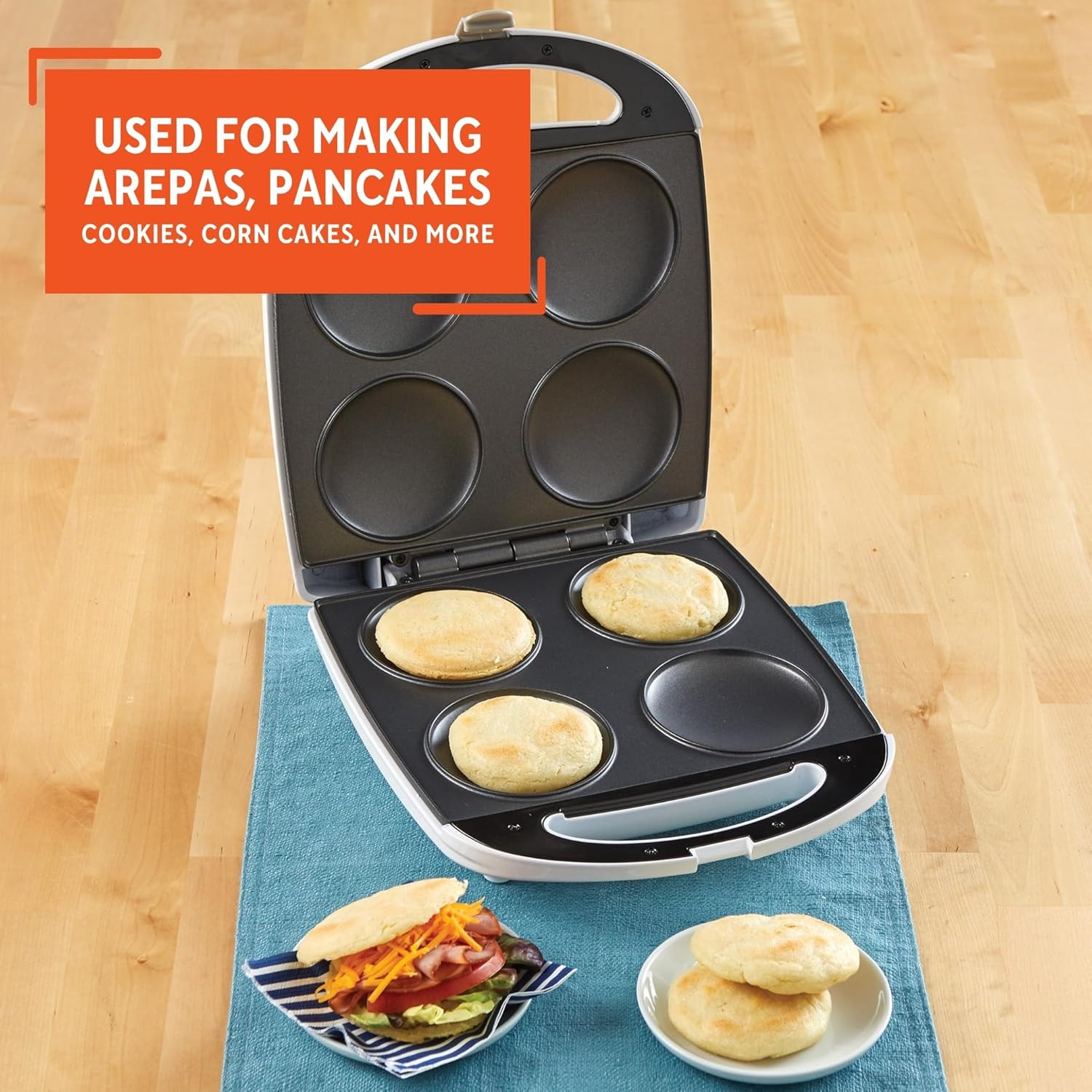 Imusa USA GAU-80300 4 Slot Electric Arepa Maker with Nonstick Surface (1,200-Wat