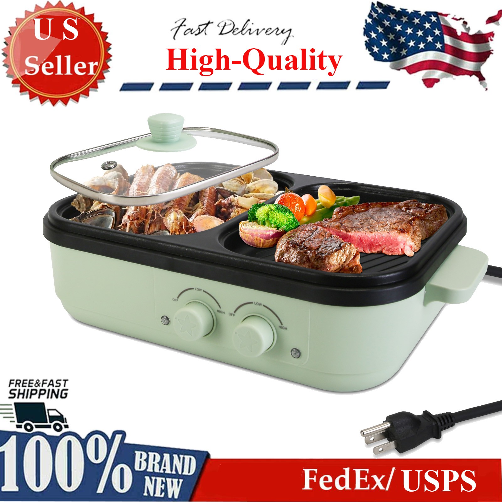 Electric Skillet and Frying Pan w/ Glass Lid, Nonstick, Removable Heating Probe