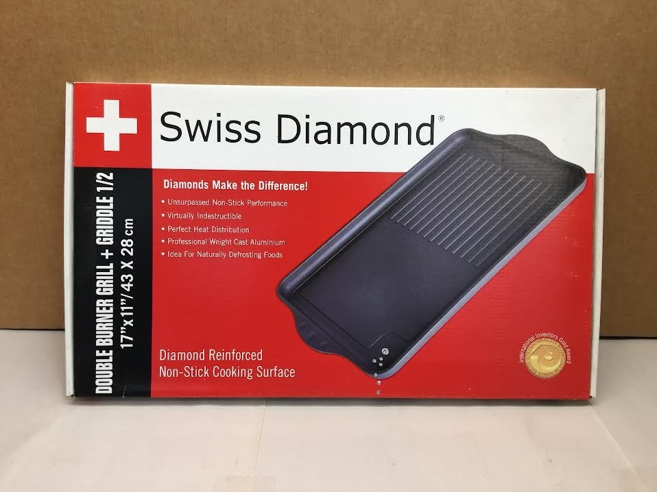 Swiss Diamond Nonstick 28cm x 43cm Cast Aluminum Double-Burner Combo Grill Pan