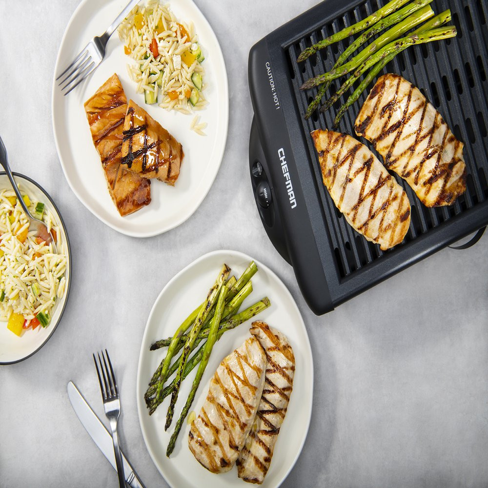 Electric Smokeless Indoor Grill with Non-Stick Coating & Temperature Control, Bl