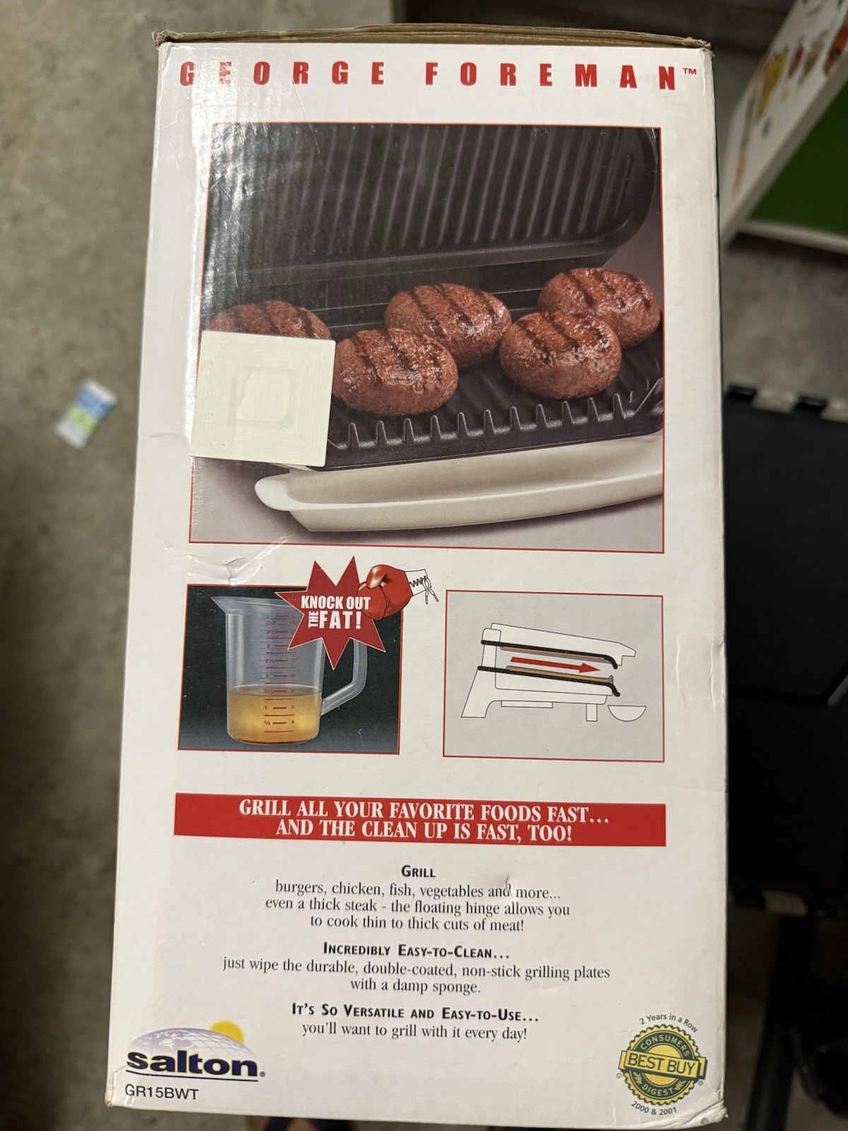 Brand New George Foreman GR-15 Lean Mean Fat Reducing Grilling Machine NOS