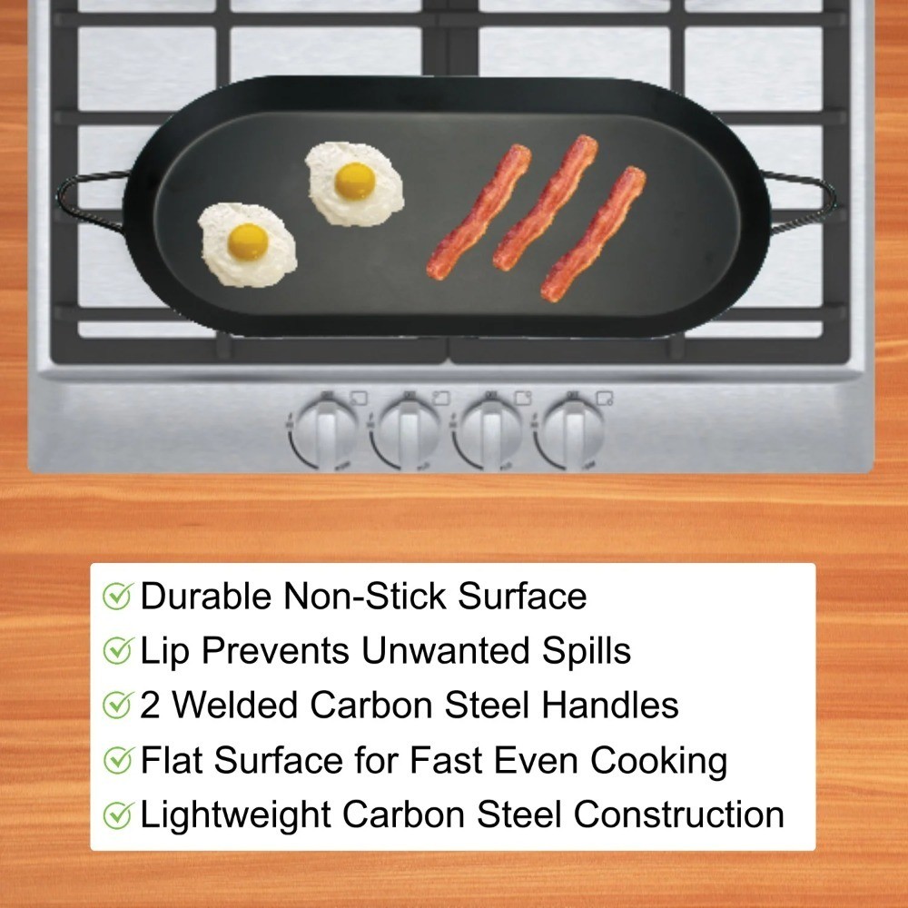 Double Burner Carbon Steel Comal Griddle Nonstick 18 x 8.5 Inch