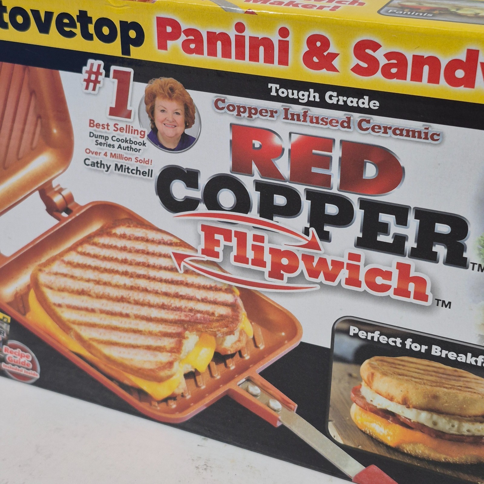 New open box Red Copper Flipwich Non-Stick Stovetop Panini & Sandwich Maker