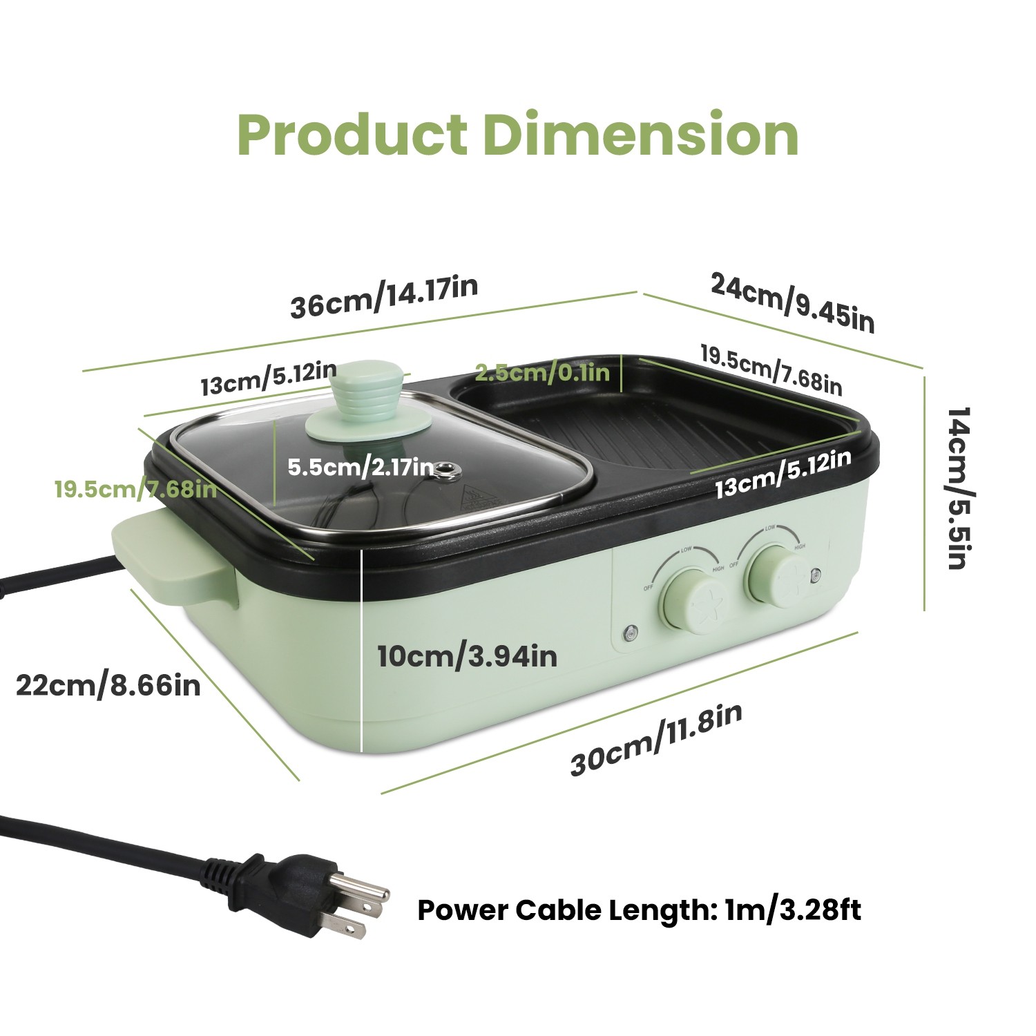 2-in-1 Electric Hot Pot & Grill Combo 1300W Dual Separate Temperature Control