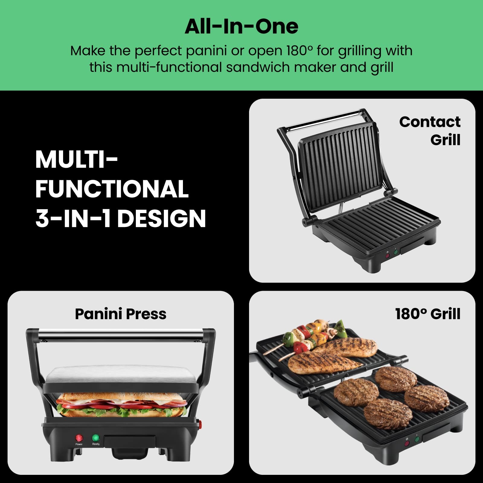 Panini Press Grill and Gourmet Sandwich Maker Non-Stick Coated Plates, Opens …