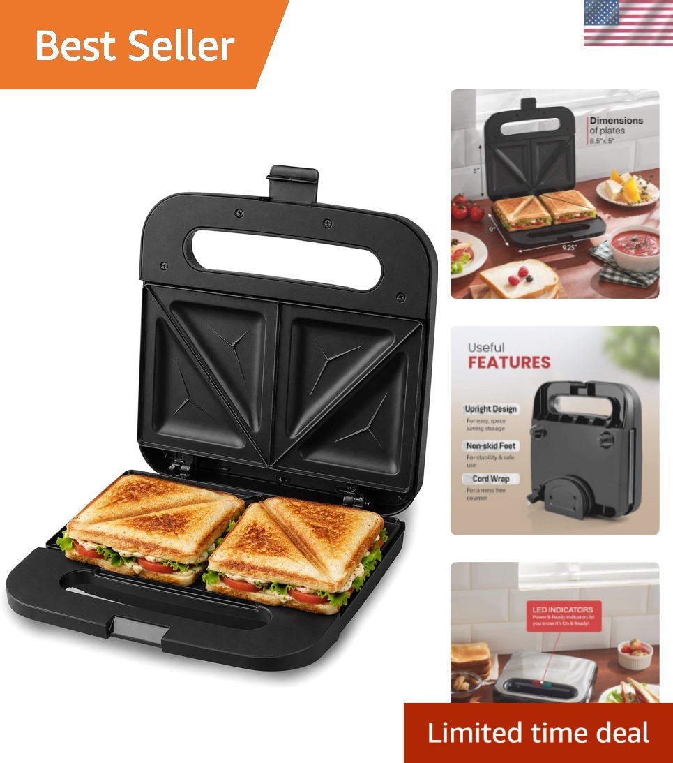 Stainless Steel 2-Slice Panini Maker – Perfect for Grilled Cheese & Omelets