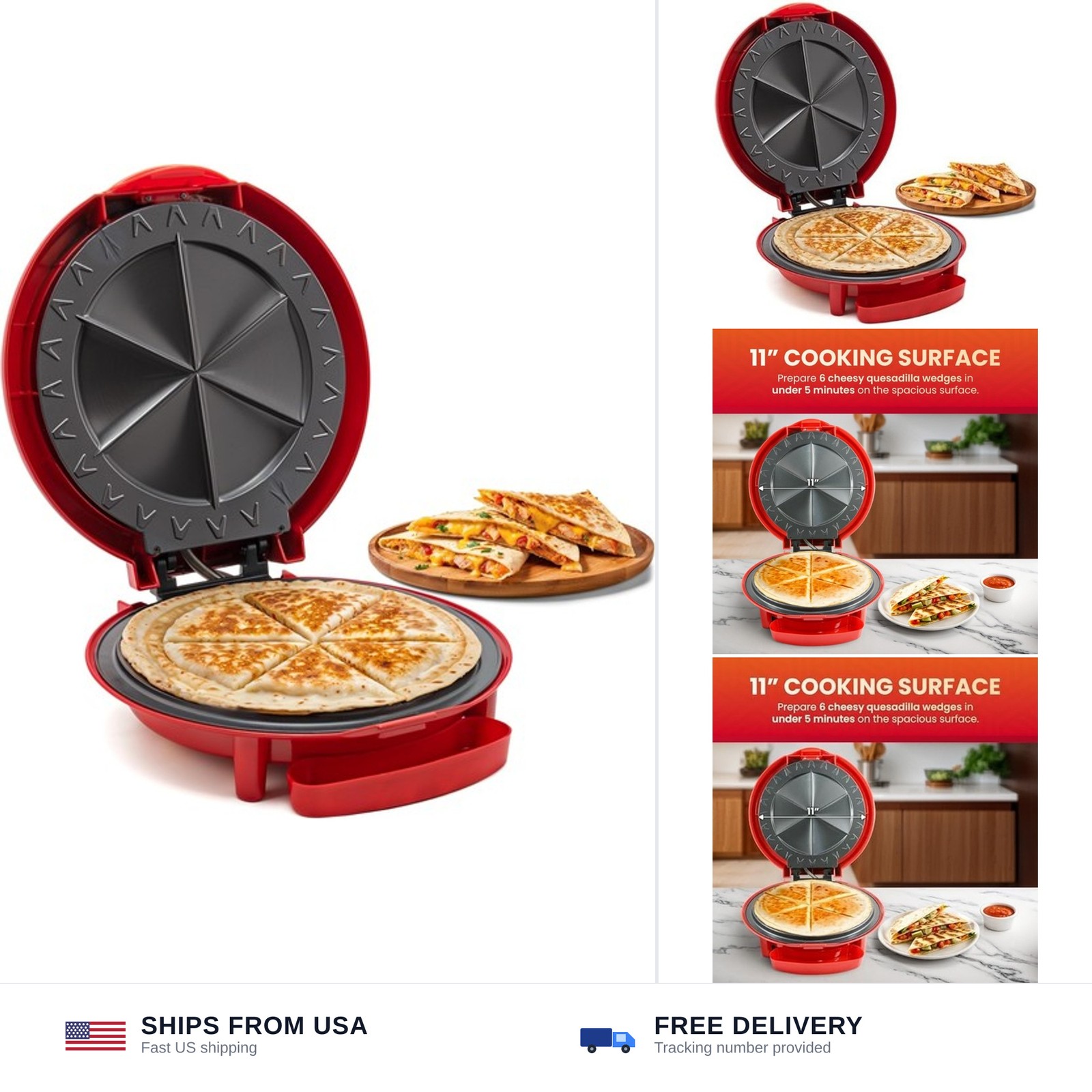 Elite Gourmet EQD-118 Electric Non-Stick 11″ Quesadilla Maker, Easy-Slice 6-W…