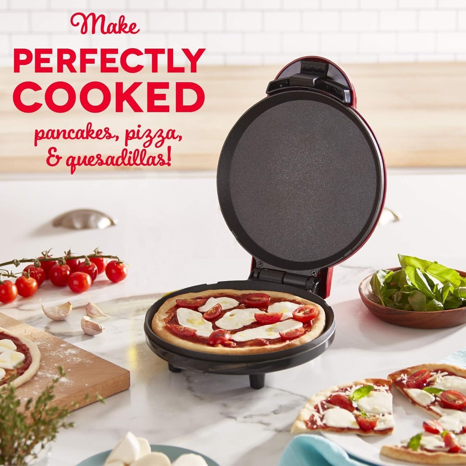 8 Express Electric Round Griddle for Pancake Cookie Burger Quesadilla Eggs 760W