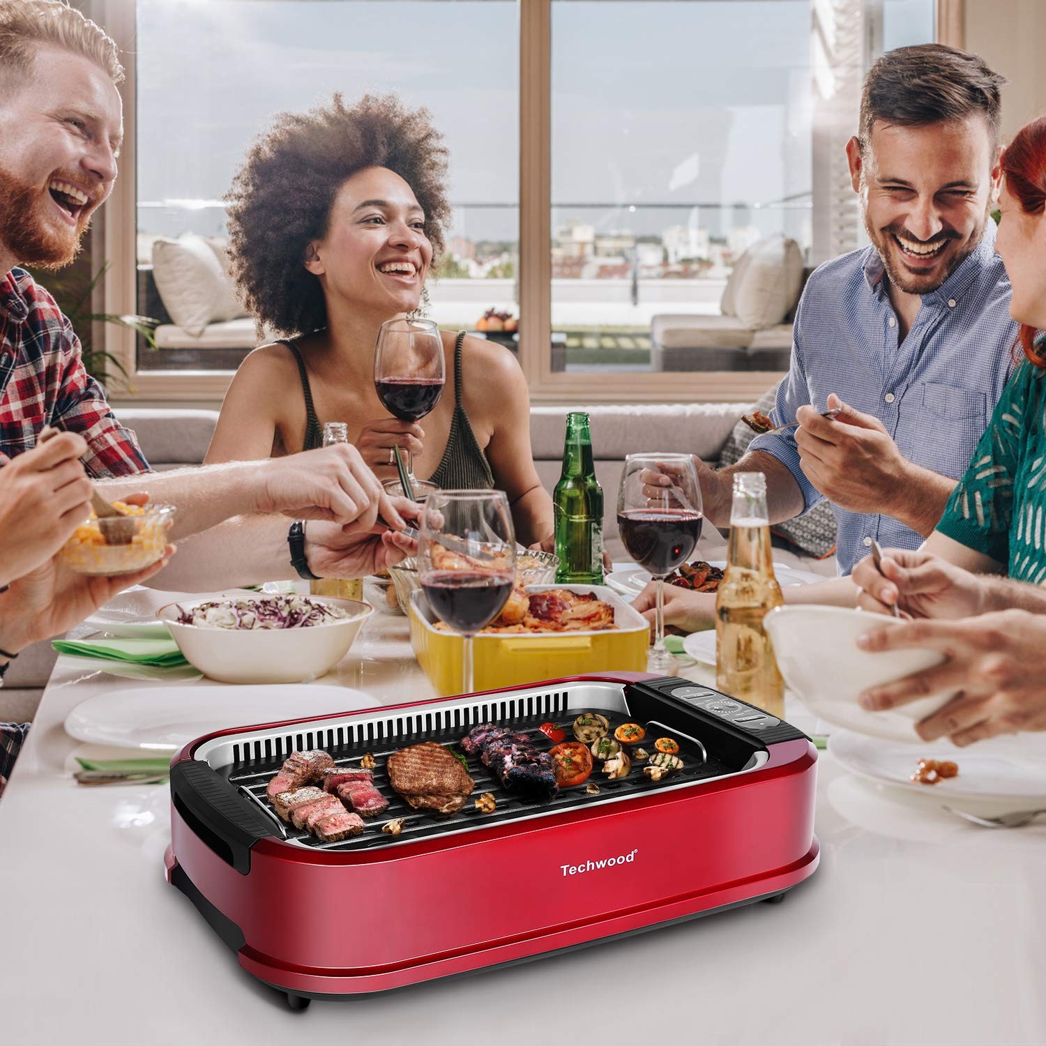 Techwood 1500W Smokeless Indoor Electric Grill, Non-Stick, Temp Control, Dishwas