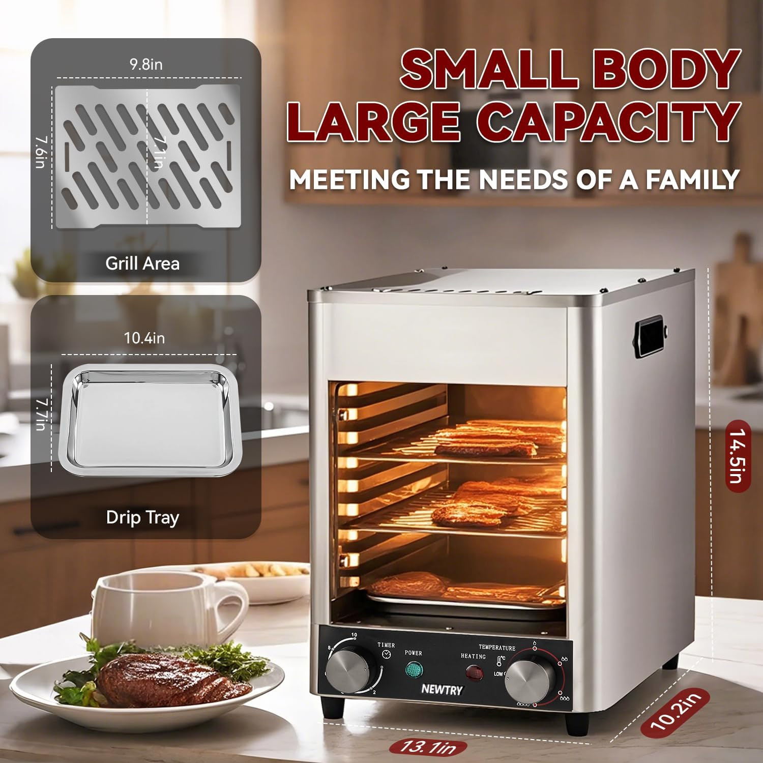 1700W Indoor Electric Steak Grill & Smoker with Adjustable Temperature