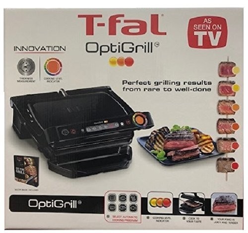 T-FAL OptiGrill Indoor Electric Grill with Removable Plates Black & Recipe Book