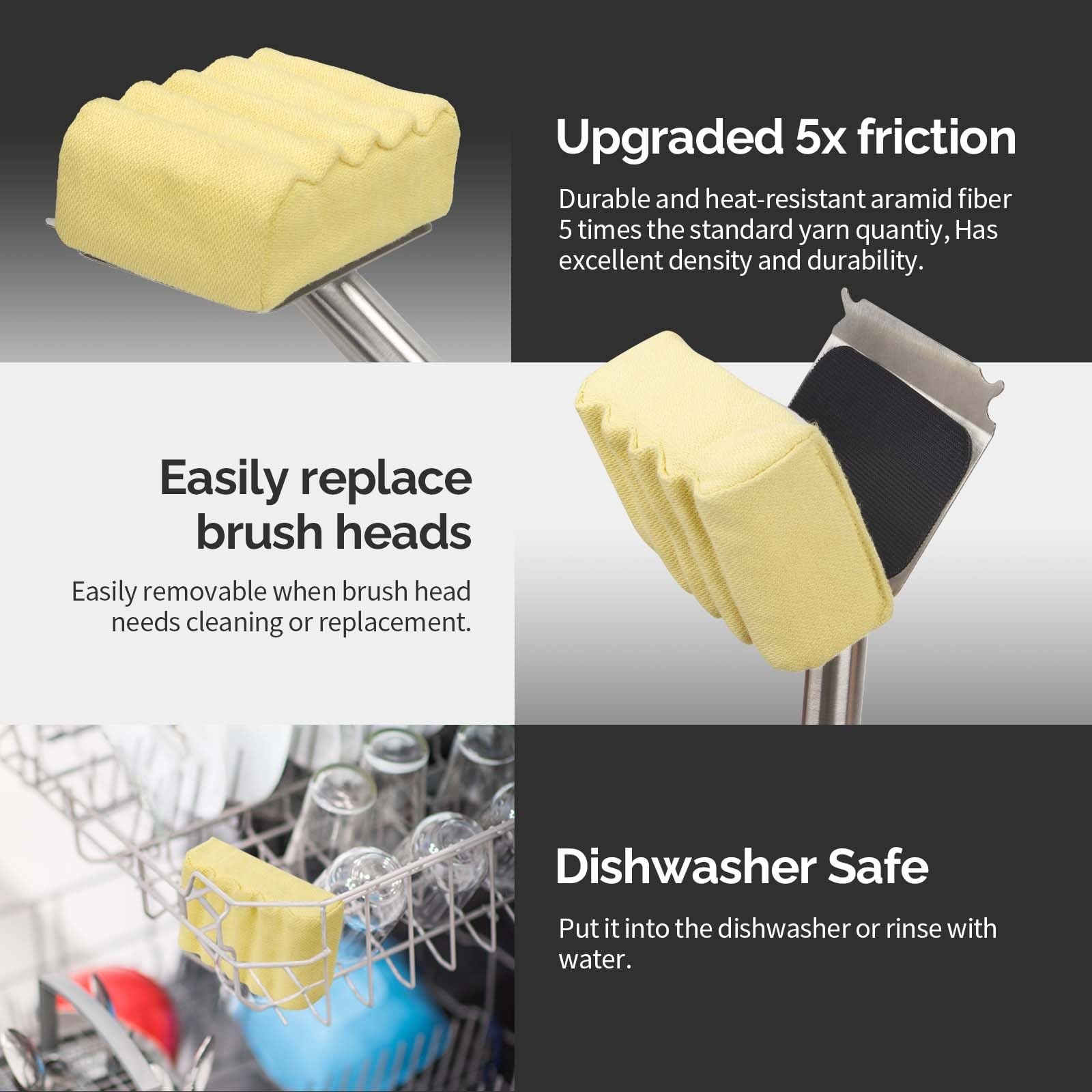 XUDAKAIXIN Grill Brush Bristle Free,Aramid Fiber Wavy Pad Seamless-Fit Yellow