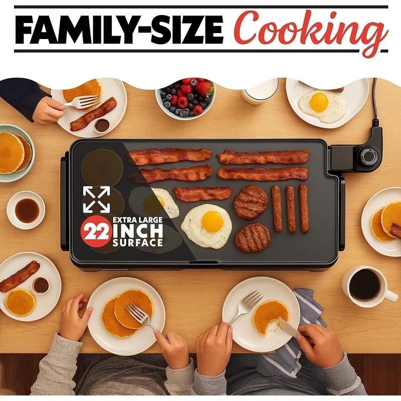 Extra Large Non Stick Electric Griddle 22 Inch Temperature Control Easy Cleanup