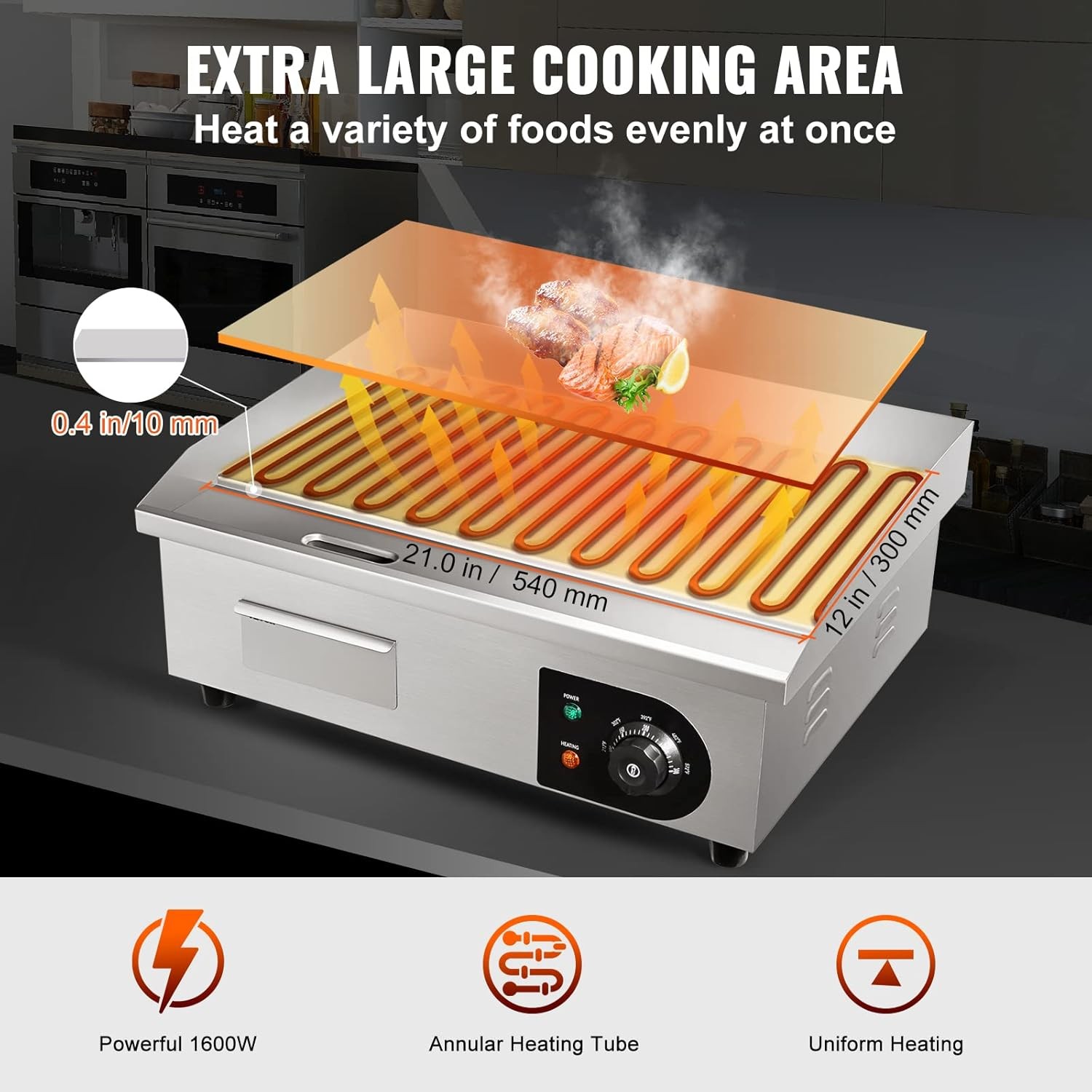 VEVOR Commercial Electric Griddle, 22″, 1600W Countertop Flat Top Griddle,110V