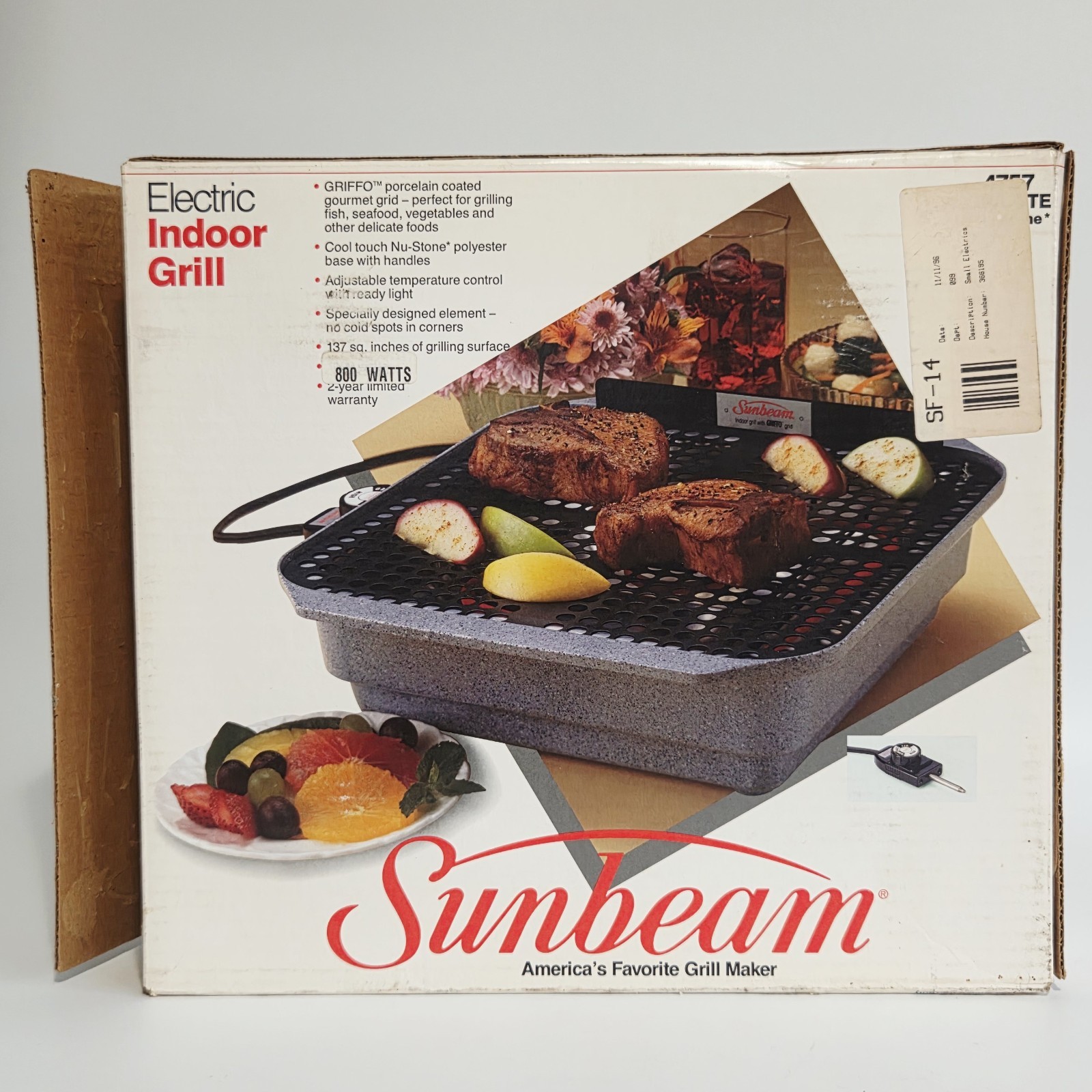 Sunbeam 800W Indoor Electric Grill Griffo Grid #4757 Granite Nu-stone ~ New
