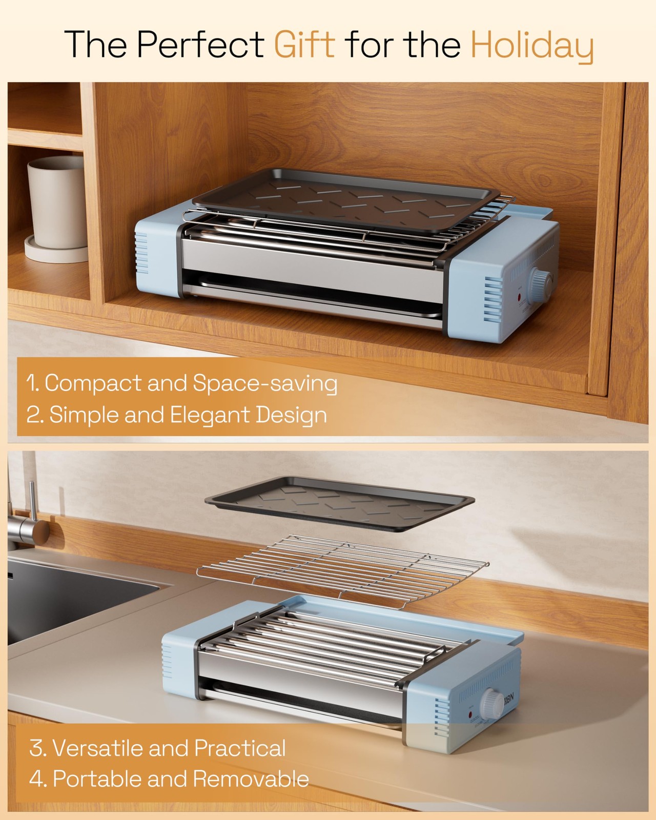 HBN Indoor Grill and Electric Griddle, 3-in-1 Smokeless Indoor Grill with Gri…
