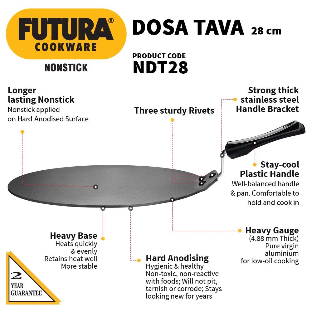 Non Stick Dosa Tava 11 inch Griddle Black Hawkins Futura Non Stick Flat Dosa Pan