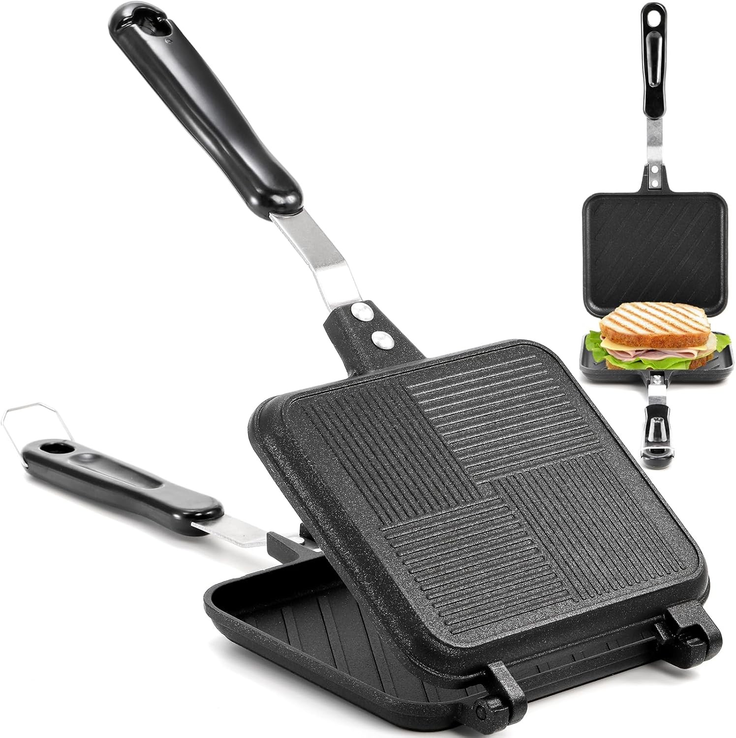 Hot Sandwich Maker Grilled Sandwich Press W/ Handle Stovetop Toasted Sandwich