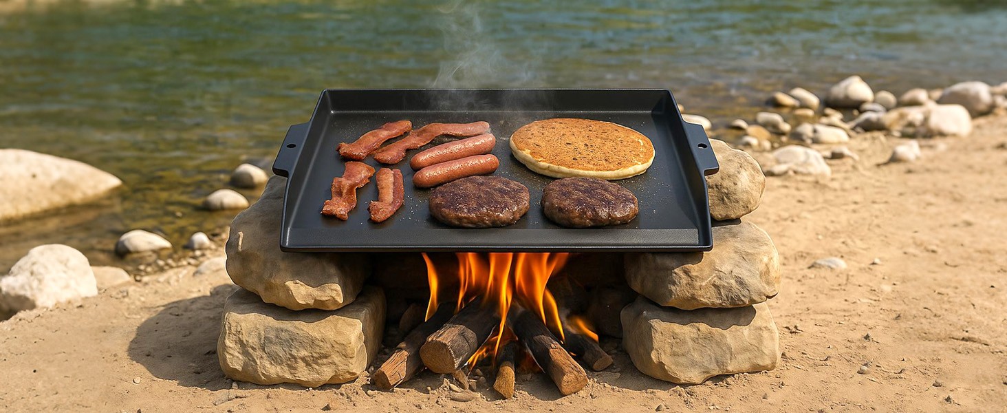 Updated Cast Iron Griddle for Gas Grill, 23″ x 16″ Large Matte Porcelain Enamel