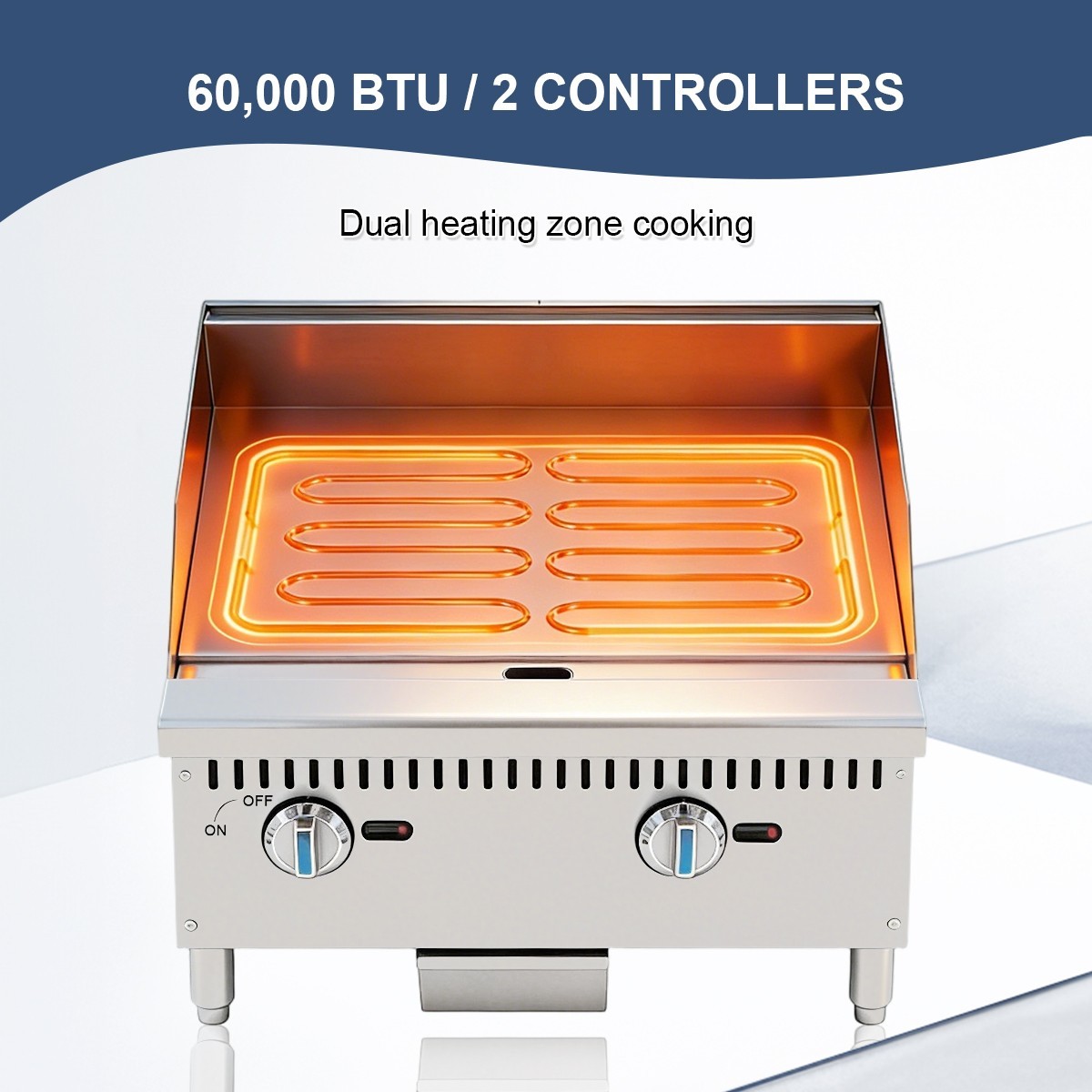ETL 24″ Commercial Gas Griddle,2 Burners 60,000 BTU, Countertop Flat Top Grill