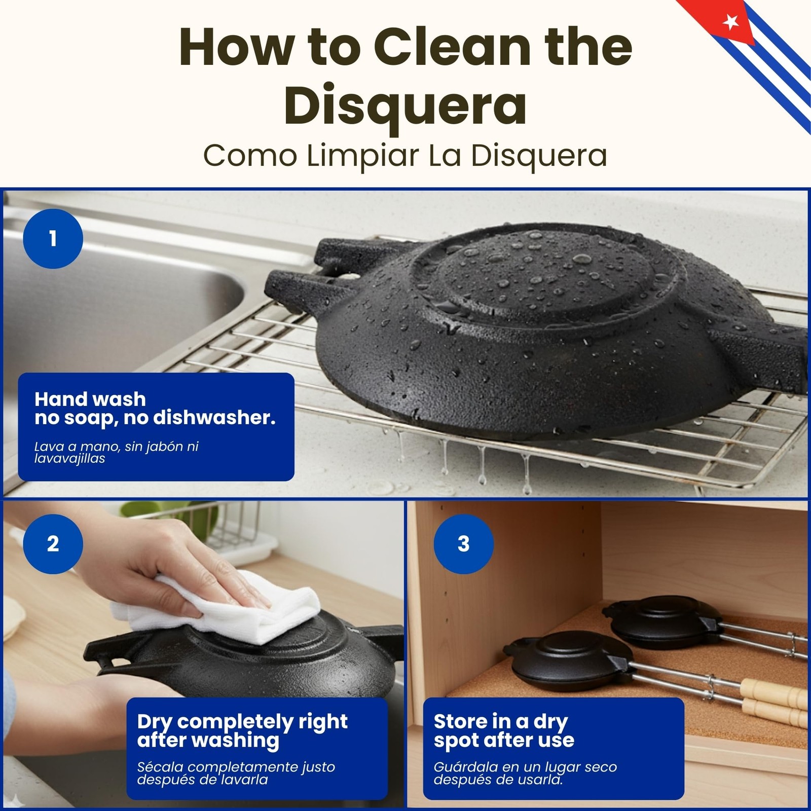 Disquera de Pan Cubano Redondo (1 Unit) – Cast Iron Cuban Sandwich Press for …