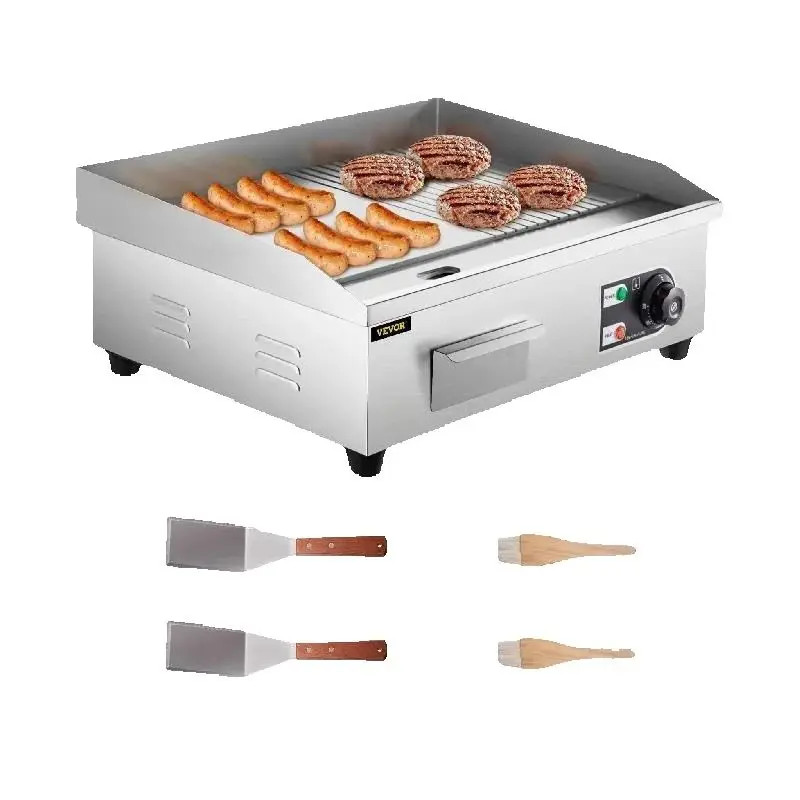 14″-22″ Electric Countertop Griddle 1600W/3200W Stainless Steel Teppanyaki Grill