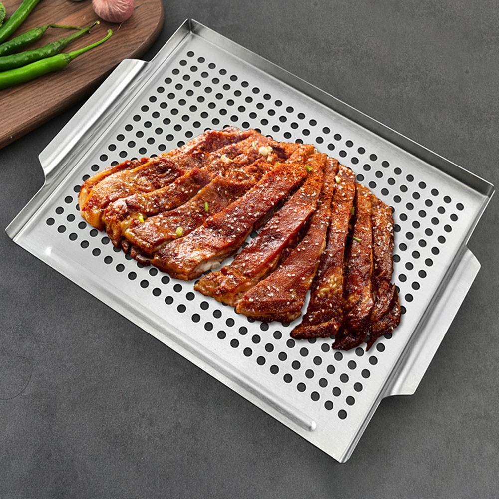 Stainless Steel BBQ Grill Pan with Perforated Design for Even Cooking Results