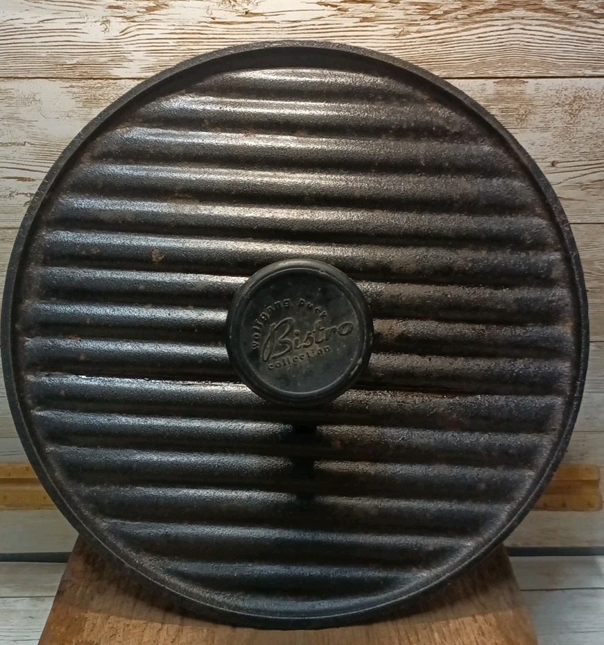 Vintage Wolfgang Puck Cast Iron Grill Press Weight Meat Panini 9.5″