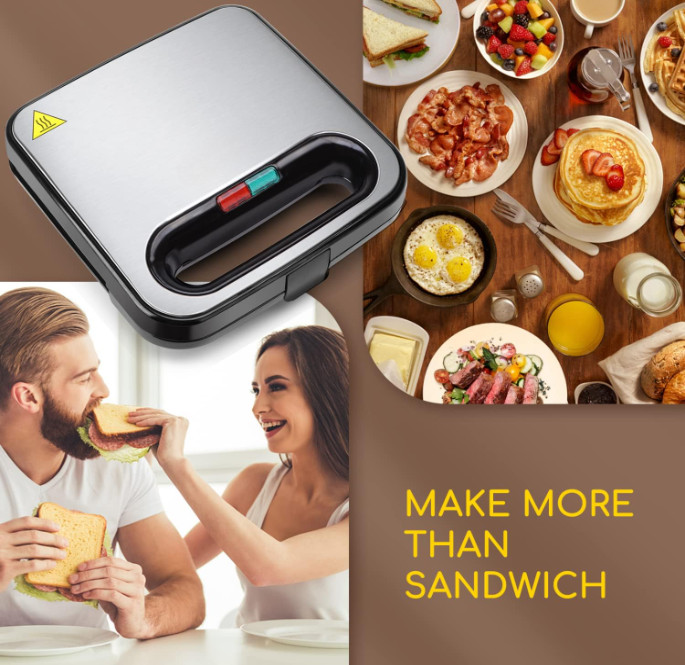 Sandwichera Eléctrica Antiadherente Panini Grill Acero Inoxidable Desayunos