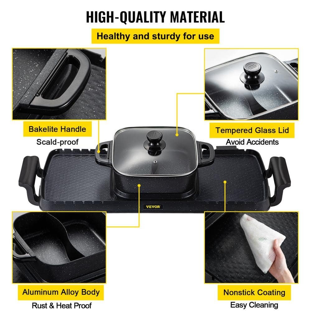 VEVOR 2 in 1 Electric Grill Hot Pot BBQ Pan Smokeless Dual Temperature Control