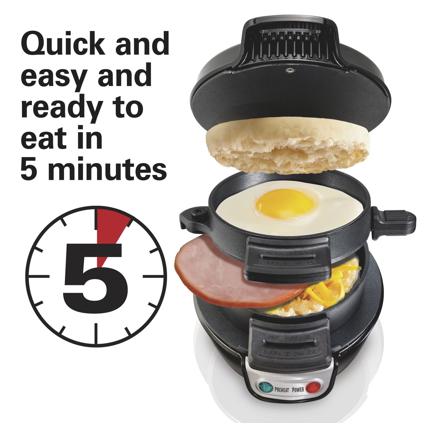 Breakfast Sandwich Maker with Egg Cooker Ring, Breakfast Station, Black