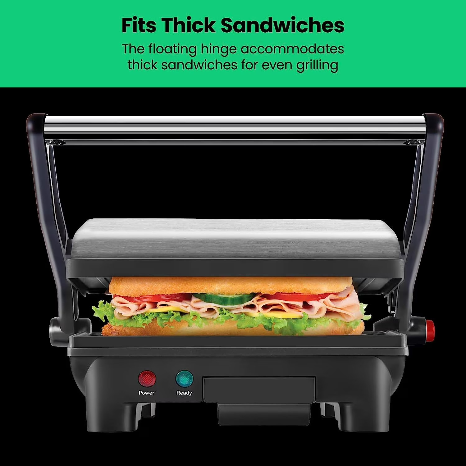Chefman 3-in-1 Panini Press & Grill 2-Slice Non-Stick Opens Flat Stainless