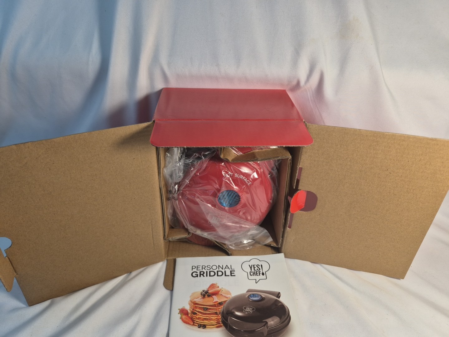 Yes! Chef Personal Griddle w/ Instructional Manual & Recipe Guide, Red New W/Box