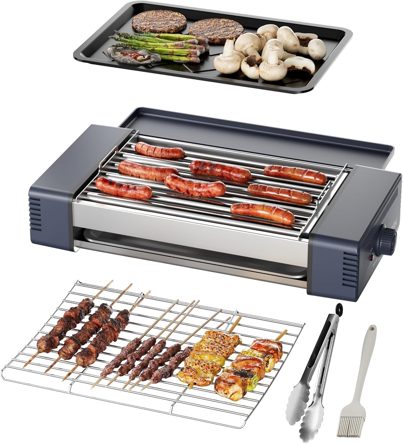 3-in-1 Hot Dog Roller Grill Machine W/ Nonstick Plate & Grill Rack 800W Compact