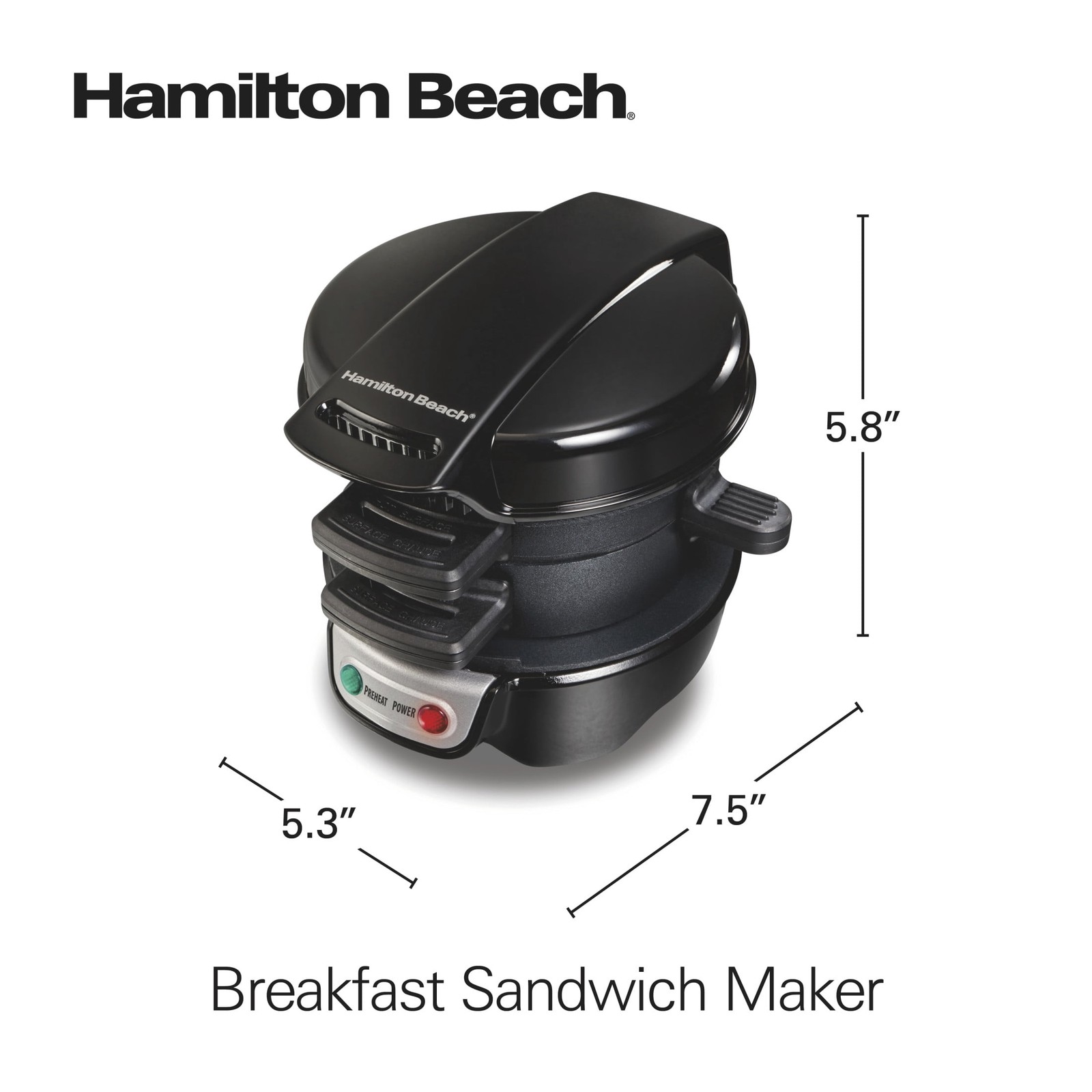 Breakfast Sandwich Maker with Egg Cooker Ring, Breakfast Station, Black