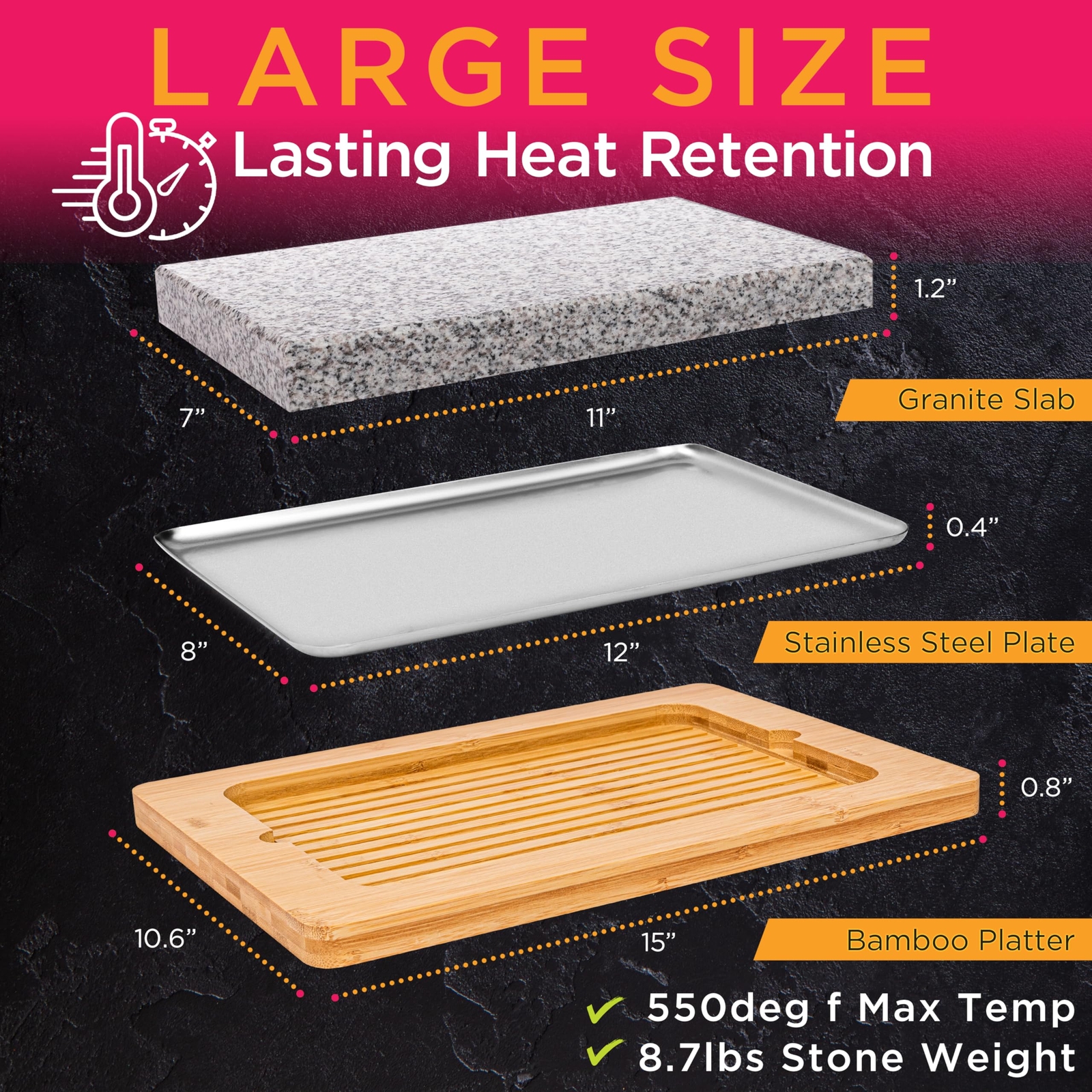 NutriChef Sizzle Hot Cooking Stone Grill with Bamboo Platter