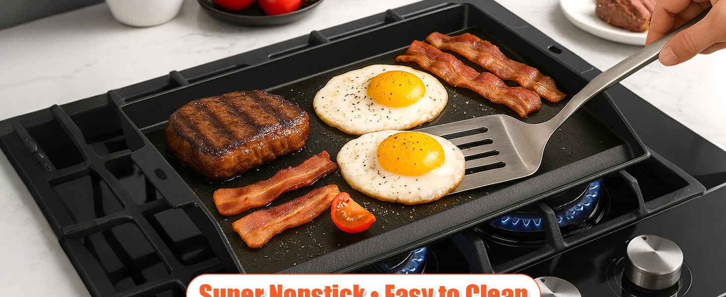 Updated Cast Iron Griddle for Gas Grill, 23″ x 16″ Large Matte Porcelain Enamel