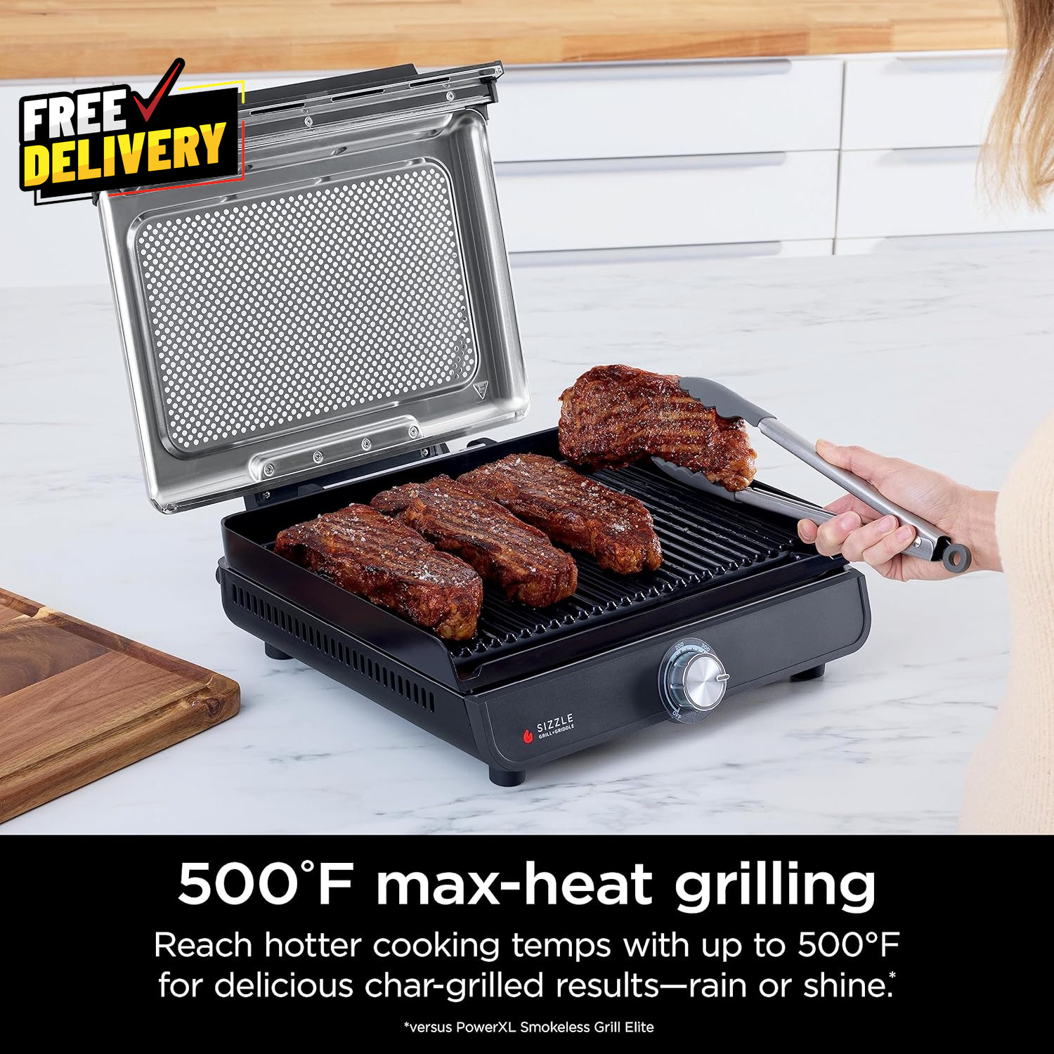 14″ Electric Griddle & Indoor Grill Nonstick Dishwasher Safe Silver GR101