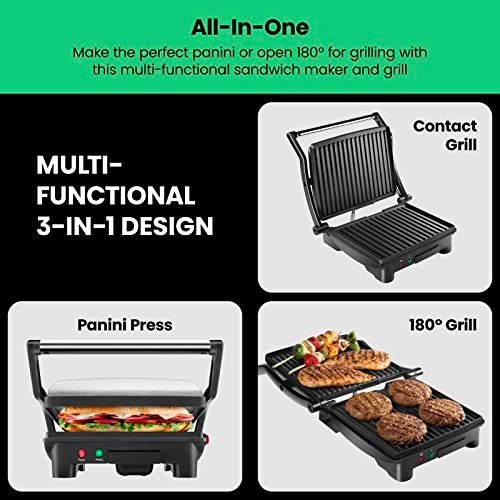Non-Stick Panini Press Grill & Sandwich Maker, 180° Open, 4 Slice, Stainless Ste