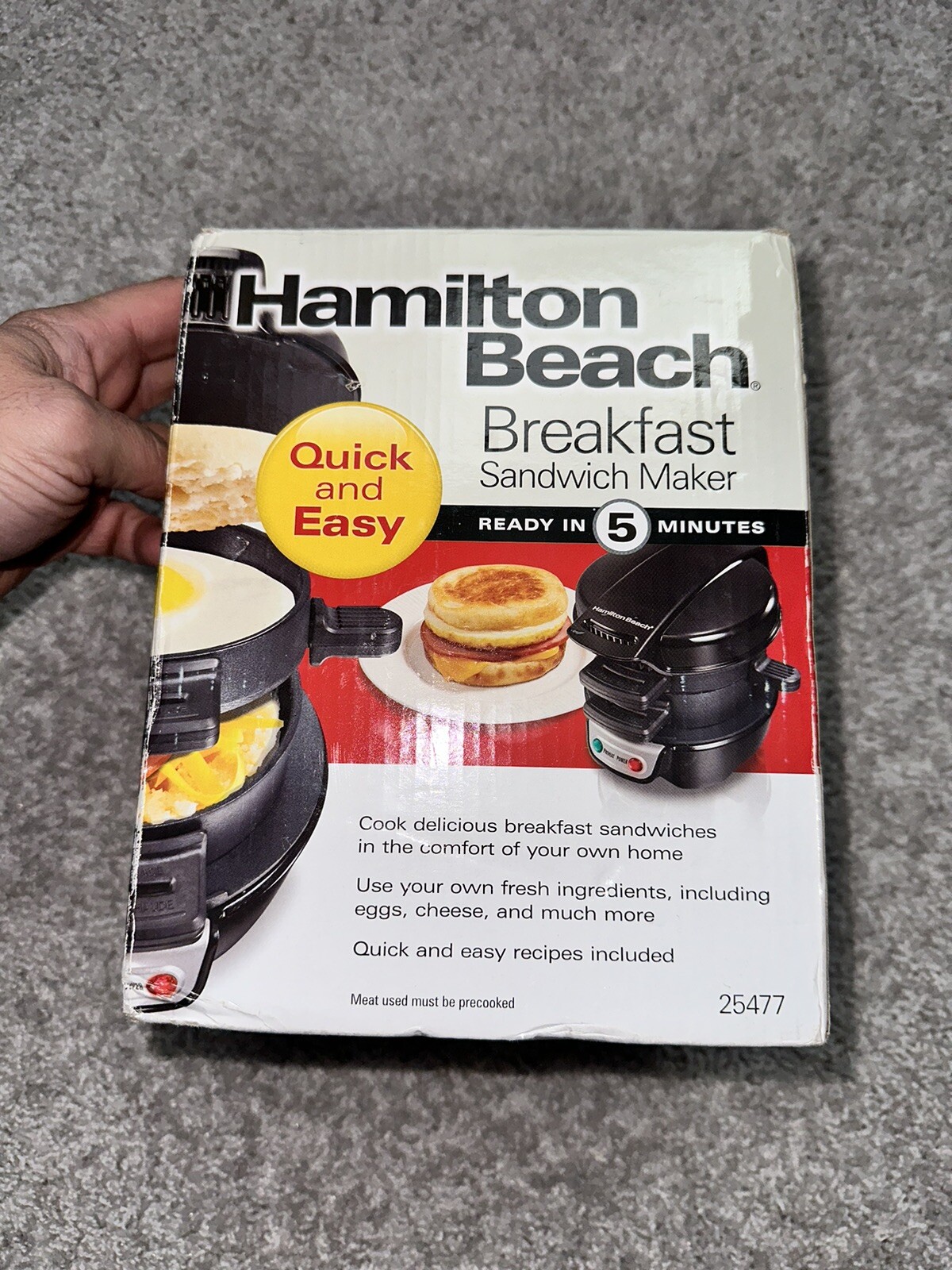 Hamilton Beach 25477 Black Top Press Kitchen Counter Breakfast Sandwich Maker